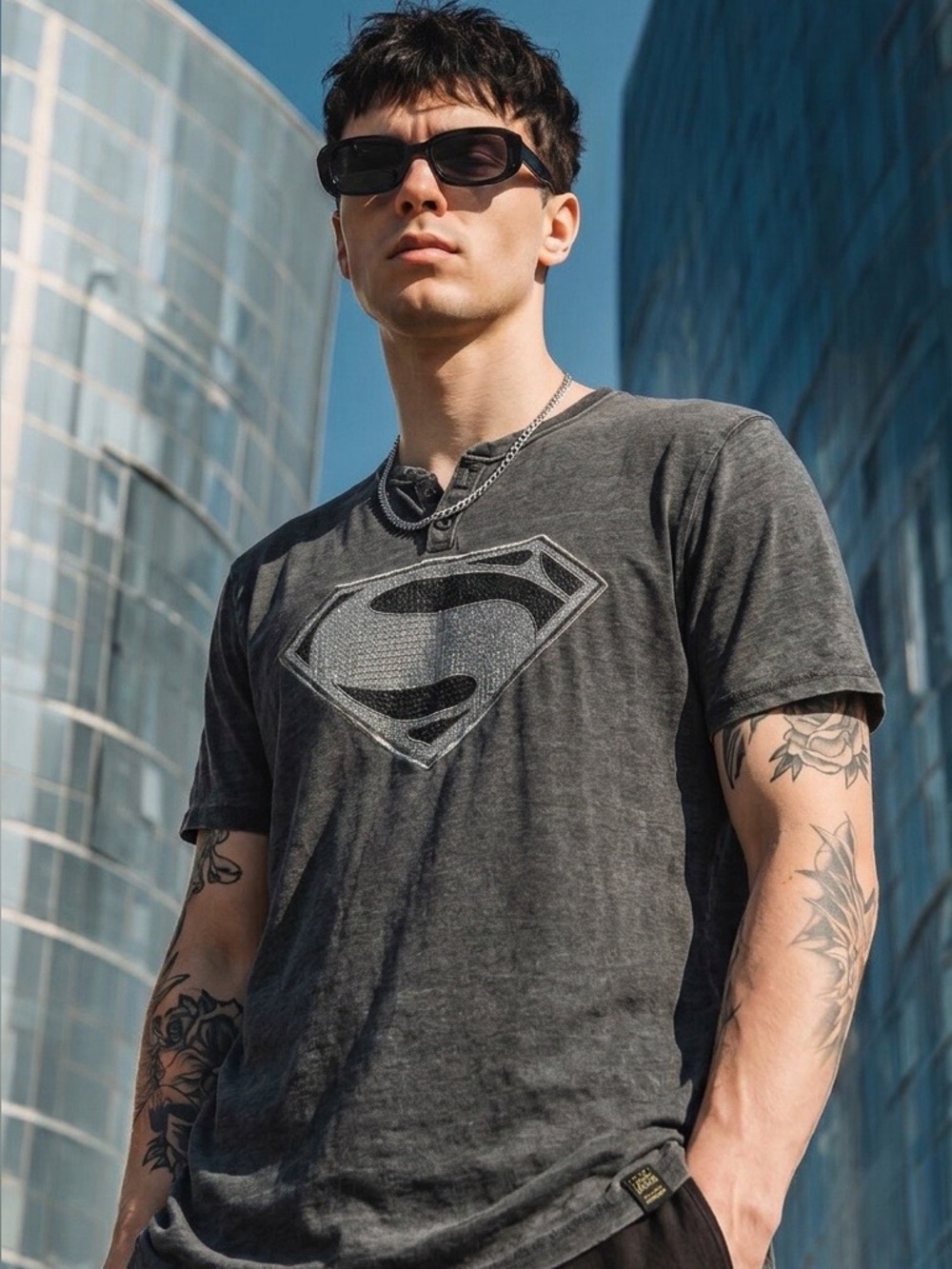 Lucky Brand Mens Large Custom Black Superman Graphic Tee